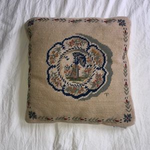 Vintage Handstiched Tableaux Decor Pillow